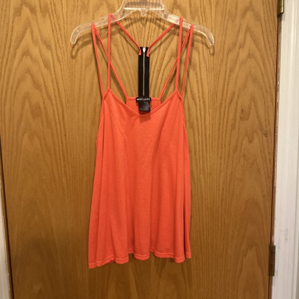 Y2K Wet Seal Orange Tank‎ Size Junior Large Racerback Whimsical Babydoll